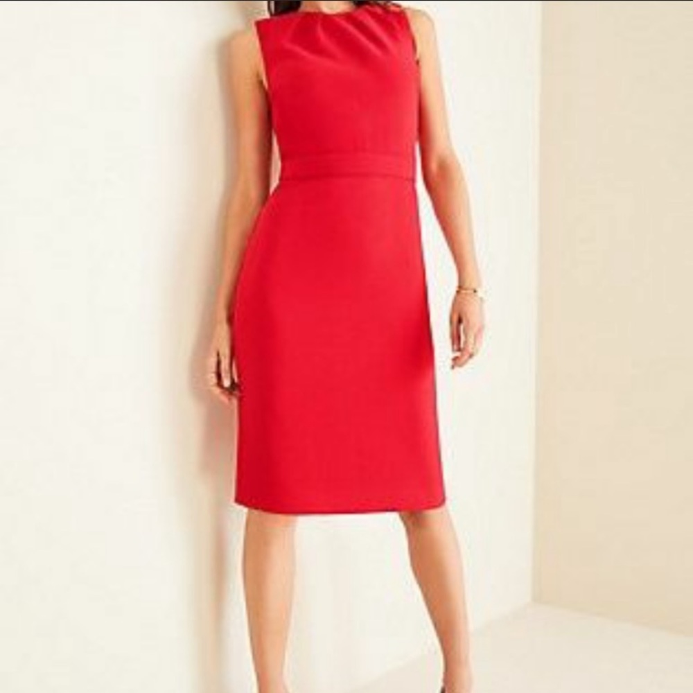 Ann Taylor red sheath dress sleeveless pleated size 0